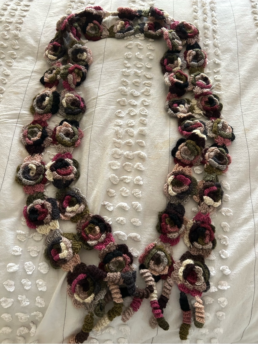 Handmade Floral Crochet Scarf Necklace - Multicolor